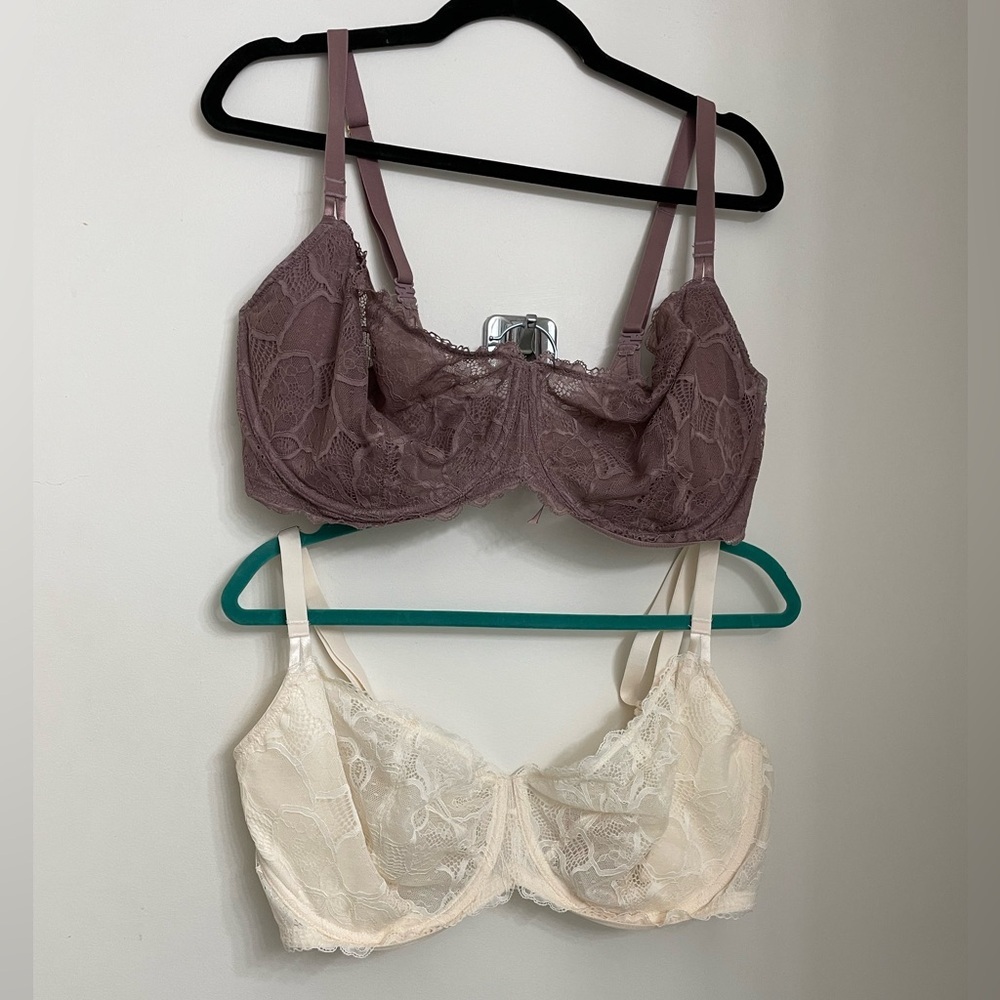 Elegant Lace Underwire Bras - Purple and Cream
